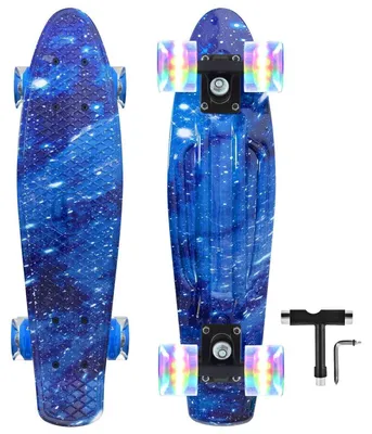 Produktbild von Mini Cruiser Skateboard 22 Zoll Lila mit bunten leuchtenden PolyurethanRädern für Kinder Anfänger