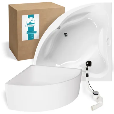 Produktbild von Calmwaters® Eckbadewanne Komplettset 140x140 cm mit Wannenträger & Ablaufgarnitur, Acrylwanne Original, Duowanne für 2, Sitzbadewanne, Set Badewanne komplett, Eckwanne 140 x 140, Weiß, 99000089