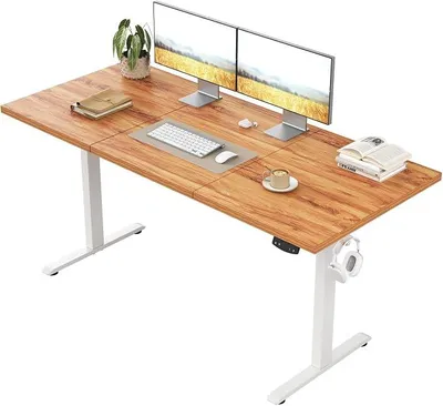 Produktbild von Schreibtisch höhenverstellbar elektrisch 130 x 60 cm | Schreibtisch elektrisch, Stehschreibtisch mit 2 Speicherplätzen, Computertisch für Homeoffice, Hellbraun