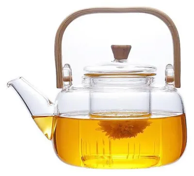 Teekanne mit Sieb, Borosilikatglas, Holzgriff, 1000 ml