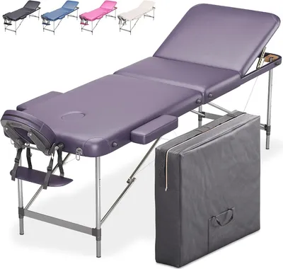 Obrázek produktu pro Masážní stůl z hliníku – masážní lůžko pro fyzioterapii – relaxace a terapie – lehká konstrukce se 3 zónami – 195 x 70 cm – fialová barva