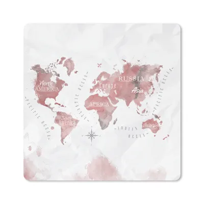 Produktbild von MuchoWow® Mauspad Mousepad Weltkarte - Aquarell - Rot 30x30 cm - Mousepads - Maus Mat - Pad - Mausunterlage - Gaming
