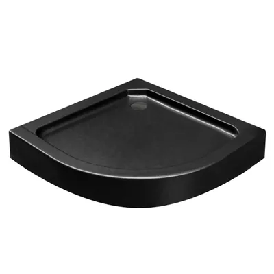 Produktbild von ECOLAM Duschkabine + Duschwanne 80x80 cm Viertelkreis R 55 Duschtasse Dusche schwarz black Stein Effekt Siphon SET