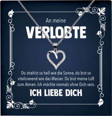 Produktbild von 22Feels Echt Silber Halskette - An Meine Verlobte - Geschenk Frauen Schmuck Set Verlobung Valentinstag Geburtstag Weihnachten - Herz Anhänger, Karte