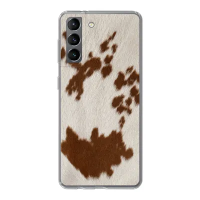 Produktbild von MuchoWow® Handyhülle Schutzhülle Hülle für Samsung Galaxy S21 Rindsleder mit rot-orangen Tupfen Silikon Softcase Handy Hülle - Softcase