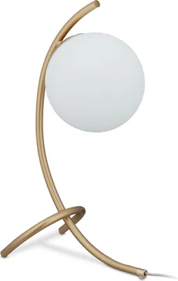 Obrázek produktu pro Relaxdays Stolní lampa, kulatá, zakřivená, kov a sklo, E27, lampa do ložnice, obývacího pokoje, noční lampa, zlatá/bílá