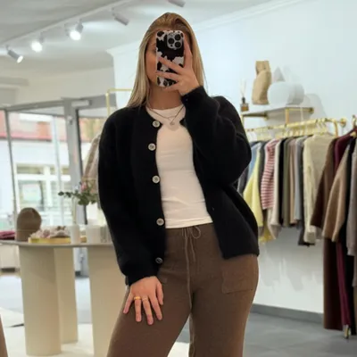 Produktbild von Strickjacke aus Mohairmix Damen "Lana" Schwarz, Onesize (XS-XL), Frauen Langarm Grobstrickjacke, Herbst Winter Strickmantel Frau Mohairmix Strickjacke