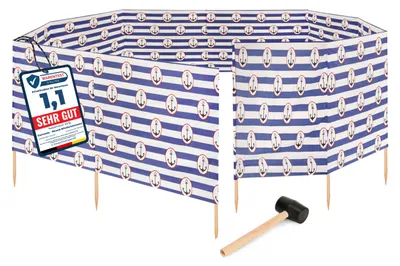 Produktbild von Garronda Strand Windschutz Sichtschutz 15m lang plus Gummihammer GAEX001 (Streifen/Anker-2, 15 m)