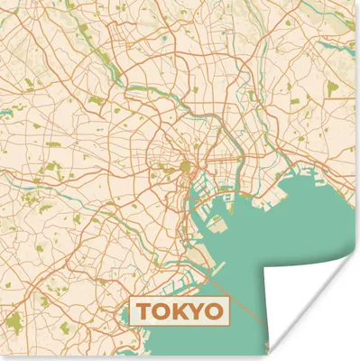 Produktbild von MuchoWow® Poster Karte - Tokio - Stadtplan - Vintage - Karte 50x50 cm - Wohnzimmerdekoration