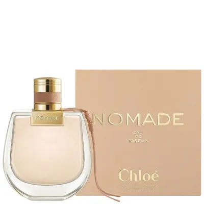 A bottle of Chloé Nomade Eau de Parfum and its packaging are displayed against a white background.