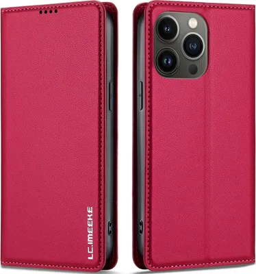 Immagine prodotto di Custodia magnetica in pelle flip per iPhone 13 Pro, con slot per schede e funzione stand Rosso