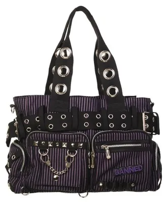 Immagine prodotto di Banned - borsa a mano a righe / borsa a tracolla nero viola