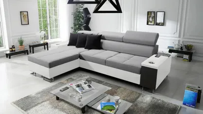 Produktbild von Kaiser Möbel Bequemes Ecksofa mit Schlaffunktion MORENA I MINI Kunstleder/Sawana Weiß/Grau Links