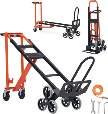 Produktbild von Treppensteiger-Sackkarre - 3-in-1 Sackkarre/Transportkarre - Tragkraft 350 kg - Klappbar - Treppensteiger-Funktion - Vielseitig als Stapelkarre - Orange/Silber