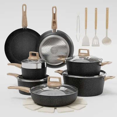Zdjęcie produktu dla 21-częściowy zestaw garnków i patelni, ceramiczna powłoka nieprzywierająca, indukcja, z parowarem i akcesoriami