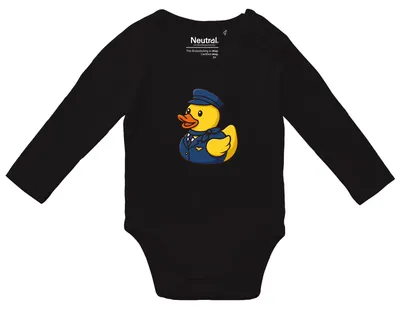 Produktbild von Huuraa Baby Body Quietscheente Stewardess Gummiente Flugbegleiterin 62 Black Baumwolle Fairtrade Langarmbody Geschenkidee