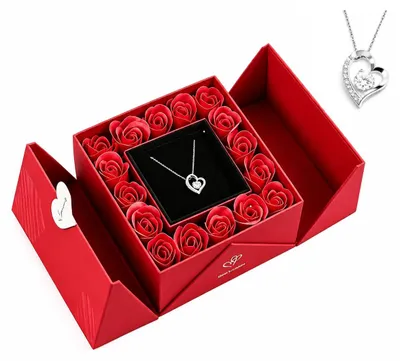 Geschenkdoos mit 16 Rosen & Herz-Anhänger-Kette für Damen