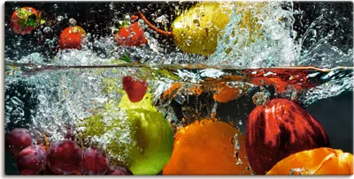 Produktbild von ARTland Leinwandbild Spritzendes Obst auf dem Wasser Größe: 60x30 cm