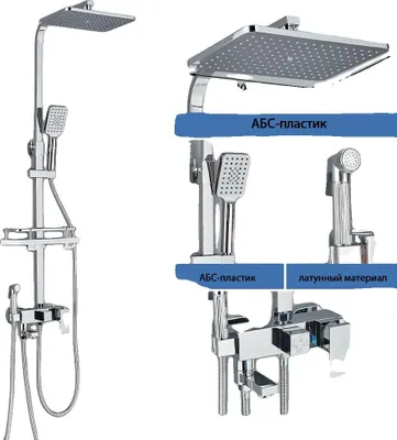 Immagine prodotto di Set rubinetteria doccia, soffione a pioggia, nero/cromo, cromato a 4 vie ABS