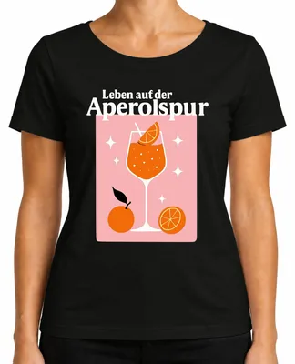 Produktbild von Leben auf der Aperolspur Aperol Spritz Sommer Orangen Party Bar Damen T-Shirt, Schwarz, L