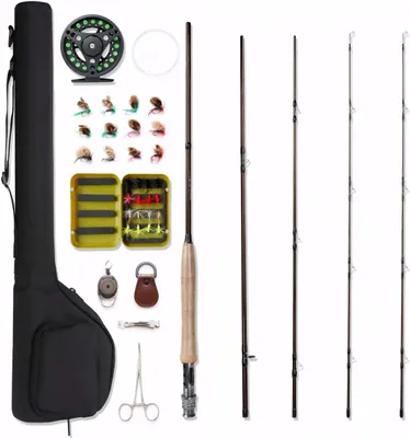 Imagen del producto de Kit completo de pesca con mosca, que incluye caña, carrete y accesorios