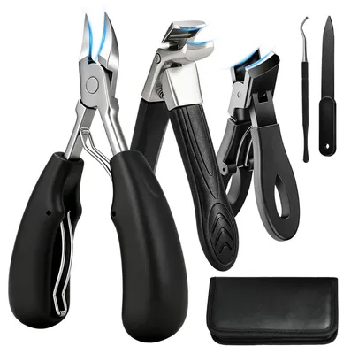 Produktbild von Nagelknipser Set für Senioren, Dicke Nägel, 5-in-1 Fußpflegeset mit Fanger, 45° Winkelkopf, Edelstahl