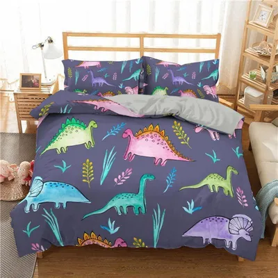 Immagine prodotto di Set di lenzuola per bambini, motivo dinosauro, 135x200 cm + 80x80 cm, in microfibra