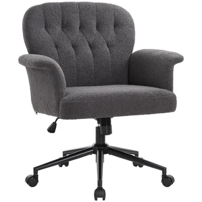Produktbild von IWMH Bürostuhl mit Armlehnen, Höhenverstellbar Drehstuhl mit Breite Rückenlehne,Teddystoff Schminkstuhl, Ergonomisch Stuhl für Homeoffice - Dunkelgrau
