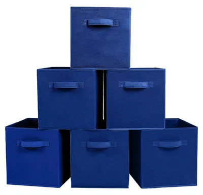 Productafbeelding van Opbergbox van stevig karton - Opbergkisten - Organizer van stof - Donkerblauw - Met handgrepen - Ruimtebesparend - Opbergmand