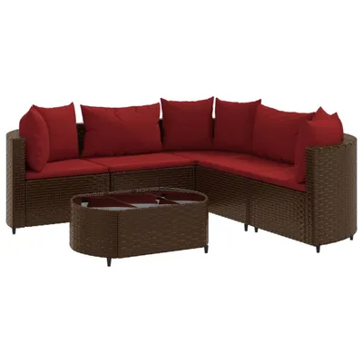 Produktbild von 6-tlg. Garten-Sofagarnitur mit Kissen Braun Poly Rattan