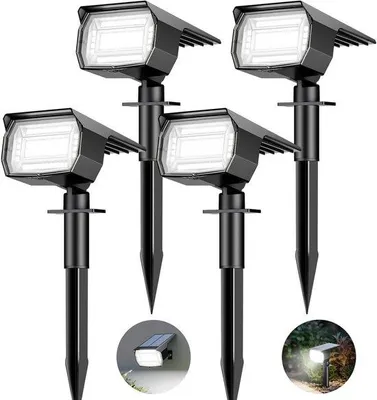 Zdjęcie produktu dla 4 sztuki lamp solarnych do użytku zewnętrznego - wodoodporność IP65, 72 diody LED, 3 tryby oświetlenia - oświetlenie ogrodowe, światło zimne