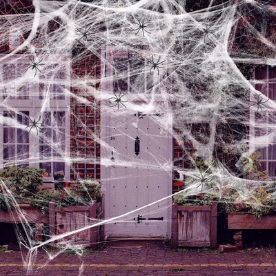 Produktbild von Halloween-Dekoset "Spinnennetz" – 100g, mit 30 künstlichen Spinnen