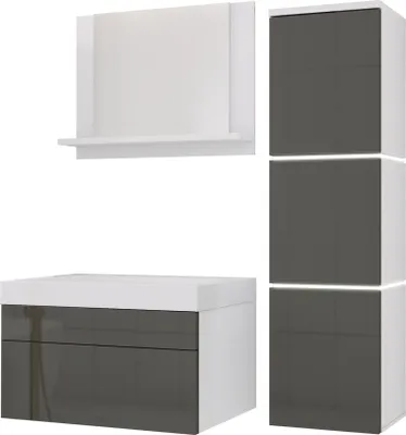 Immagine prodotto di Set di mobili da bagno in bianco/grigio lucido, set di mobili da bagno, set di mobili da bagno