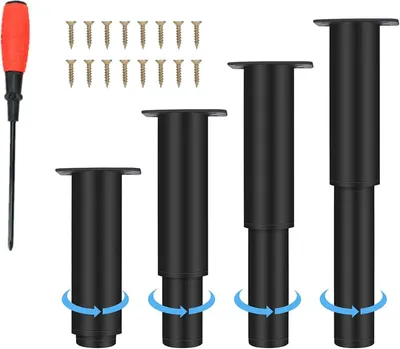 Produktbild von Famanu Möbelbeine 4 Stück 25-43 cm - schwarze verstellbare Beine - einstellbare Höhe 0-40 mm - bis 800 kg belastbar