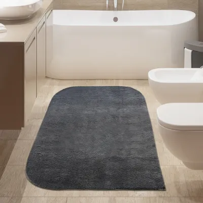 Obrázok produktu pre Dizajnový koberec do kúpeľne s zaoblenými rohmi v antracitovej farbe, rozmery – 60 x 100 cm