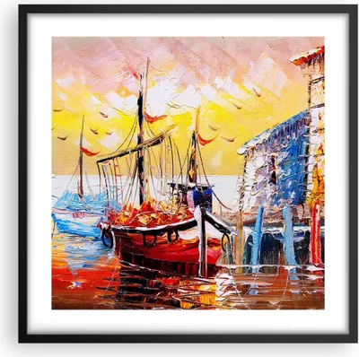 Produktbild von Gerahmtes Poster - Schwarzer Rahmen - Boot Segel Meer - 50x50 cm - Wand Bild - Wanddeko - Wandbilder - Kunstposter - Wandposter - Bilderrahmen - Bilder - Kunstdruck - Wandbild - P2BAC50x50-3435