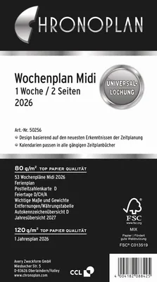 Produktbild von CHRONOPLAN Wochenplan 2026 1 Woche/2 Seiten Midi Zahlen