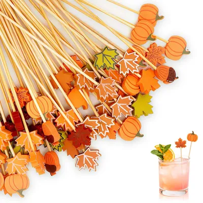 100 Herbst-Cocktailspieße aus Holz, 12 cm, für Thanksgiving