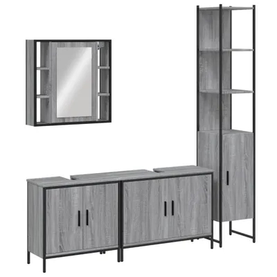 Imagen del producto de vidaXL Juego de 4 piezas de muebles de baño, color gris Sonoma, fabricado en material de madera