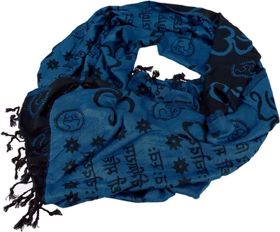 Produktbild von Pashmina Viskose Schal / Stola mit OM Muster - Schwarz/blau, Uni, 180*70 cm, Schals