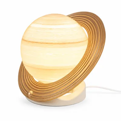 Produktbild von Lichttherapielampe 10000 Lux, Saturn-Design, stufenlos dimmbare Tageslichtlampe, UV-frei, 3 Farbtemperaturen, 4 Stufen, Timer, Fernbedienung, Gold