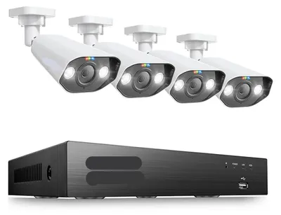 Immagine prodotto di Sistema di videosorveglianza - Kit NVR 4K Ultra HD PoE a 8 canali - 4 telecamere da 5MP - Disco rigido da 2TB - Colore bianco