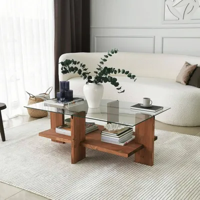Produktbild von Tomiri - Couchtisch, 105x60x40h cm, Nussbaum Braun, mit Zeitungsständer