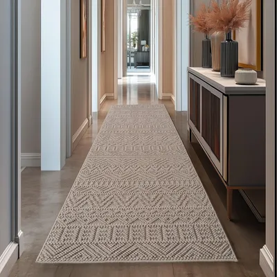 Image de Teppium Tapis Couloir 80x250 cm Beige Design Vintage Bouclé Boucles Style Scandinave Doux Résistant Facile à Nettoyer Tapis Moderne pour Entrée Couloir Chambre