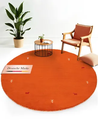 Image de carpetfine Tapis de laine Gabbeh Uni ronde Orange Ø 300 cm | Tapis moderne pour le salon et la chambre à coucher