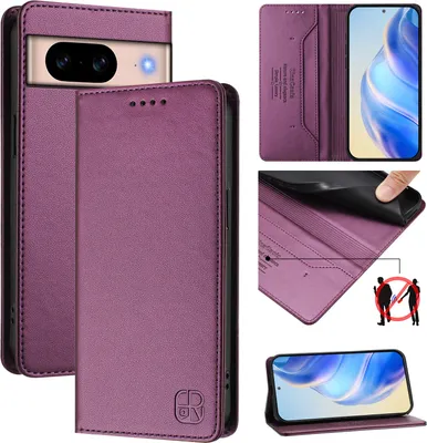 Produktbild von Lederhülle für Google Pixel 8A Hülle Flip Brieftasche Kartenfächern Ständer Schutzhülle Lila