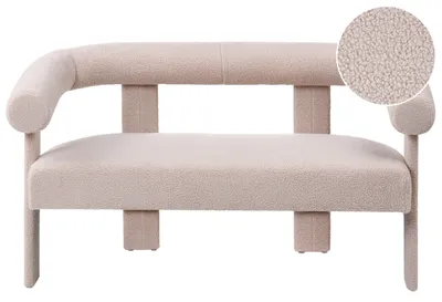 Produktbild von BELIANI 2-Sitzer Sofa Hellbeige Bouclé Teddy Optik Komplett Gepolstert mit Armlehnen Holzbeine Geschwungene Rückenlehne Organische Form Retro Design