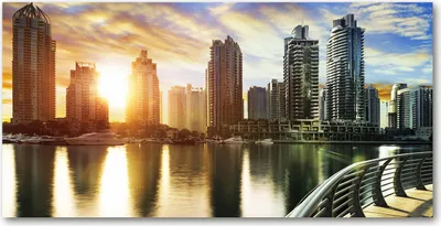 Produktbild von Tulup® Glas-Bild - 100x50 -Wandkunst - Wandbild hinter gehärtetem Sicherheitsglas  - Sehenswürdigkeiten & Architektur - Dubai Sonne - Gelb
