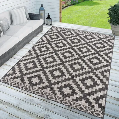 Produktbild von TT Home In-& Outdoorteppich Wetterfest Terrasse Geometrisches Rauten Boho Skandi Design Größe 120x160 cm