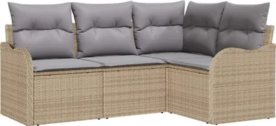 Image de Ensemble de canapé de jardin 4 pcs Beige polyrotin